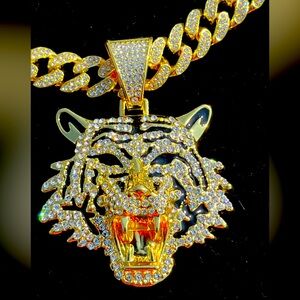 Gold and Silver Tiger Pendant Necklace